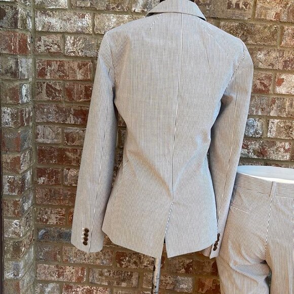 J. Crew Jacket Women's Sz 6t Seersucker Gray and White Striped One-Button Suit - Picture 5 of 9
